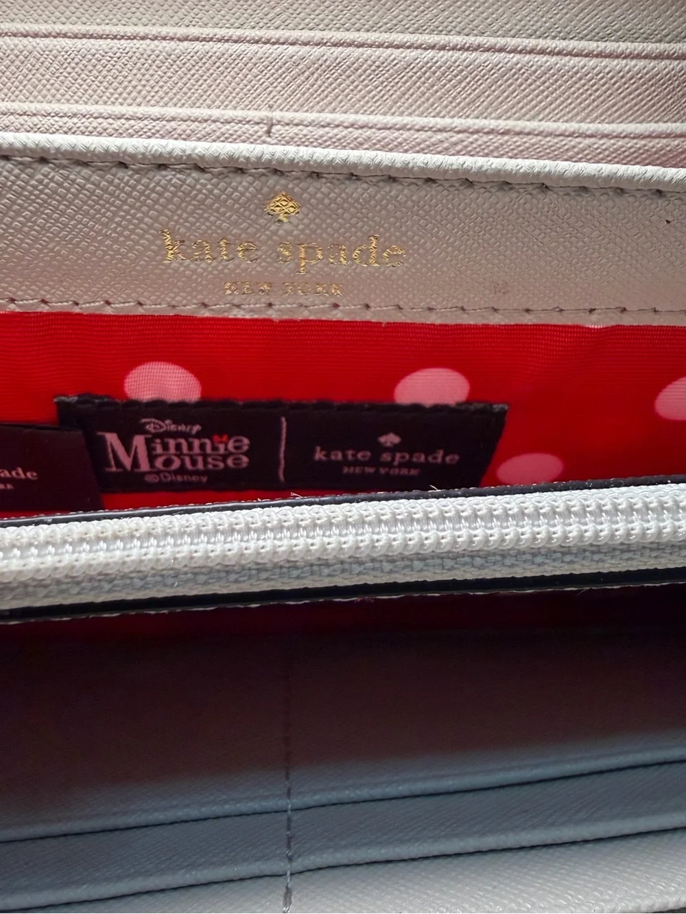 kate spade beige Minnie Mouse zip-around wallet